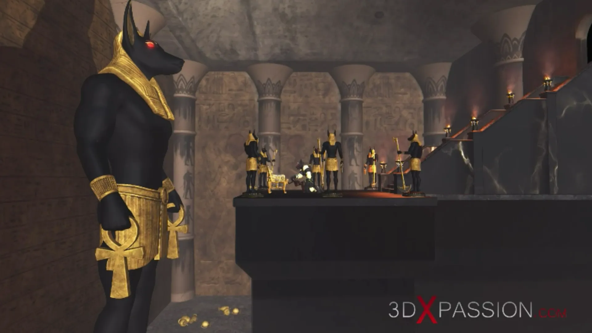 Anubis doggystyle fucking a young egyptian slave temple