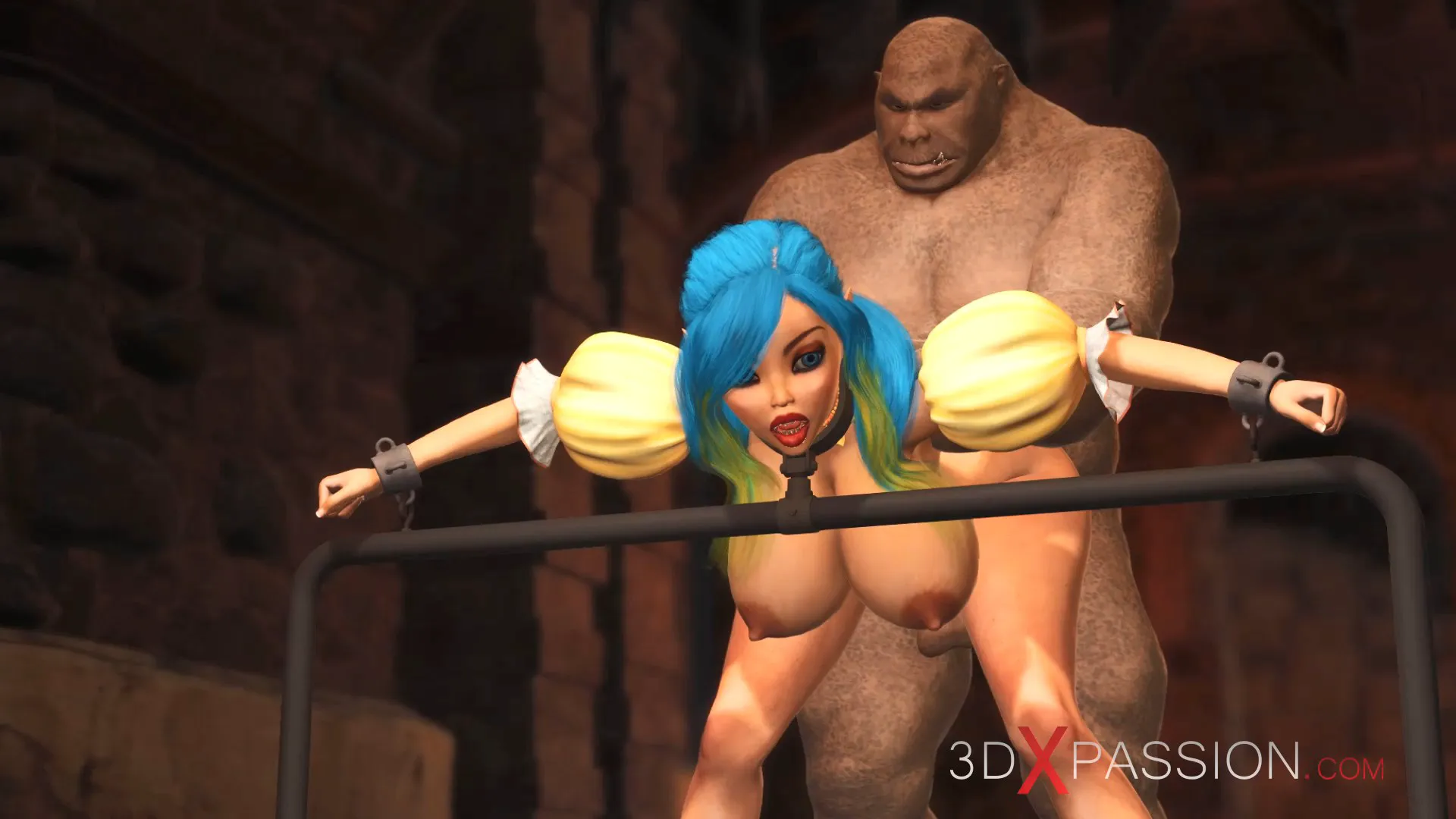 Beautiful female elf gets fucked by big ogre in dungeon